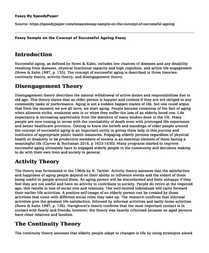 Essay Sample on the Concept of Successful Ageing