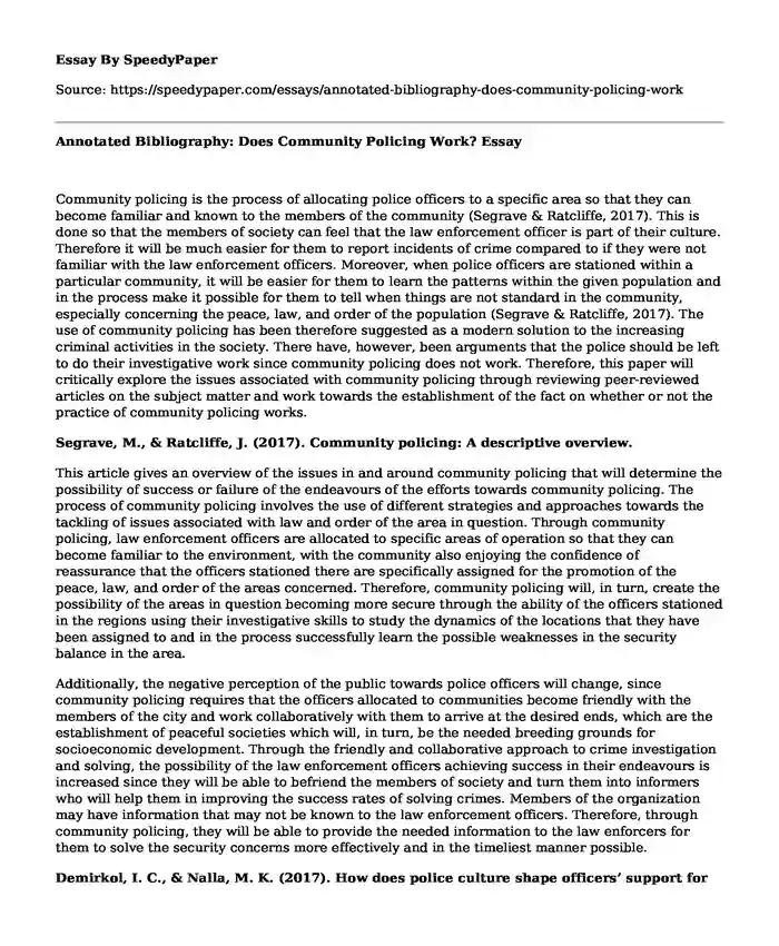Annotated Bibliography: Does Community Policing Work?