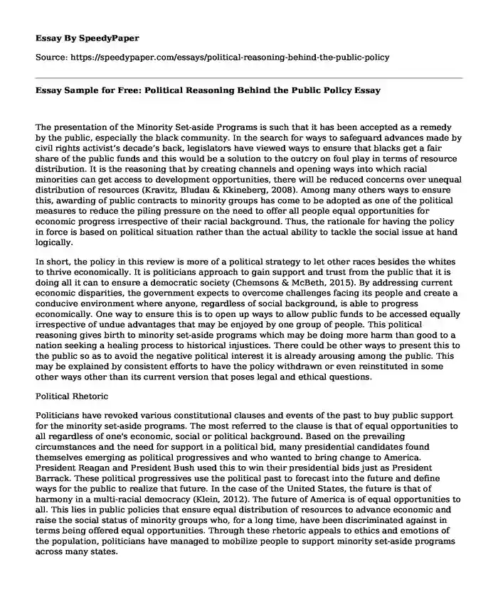 Essay Sample for Free: Political Reasoning Behind the Public Policy