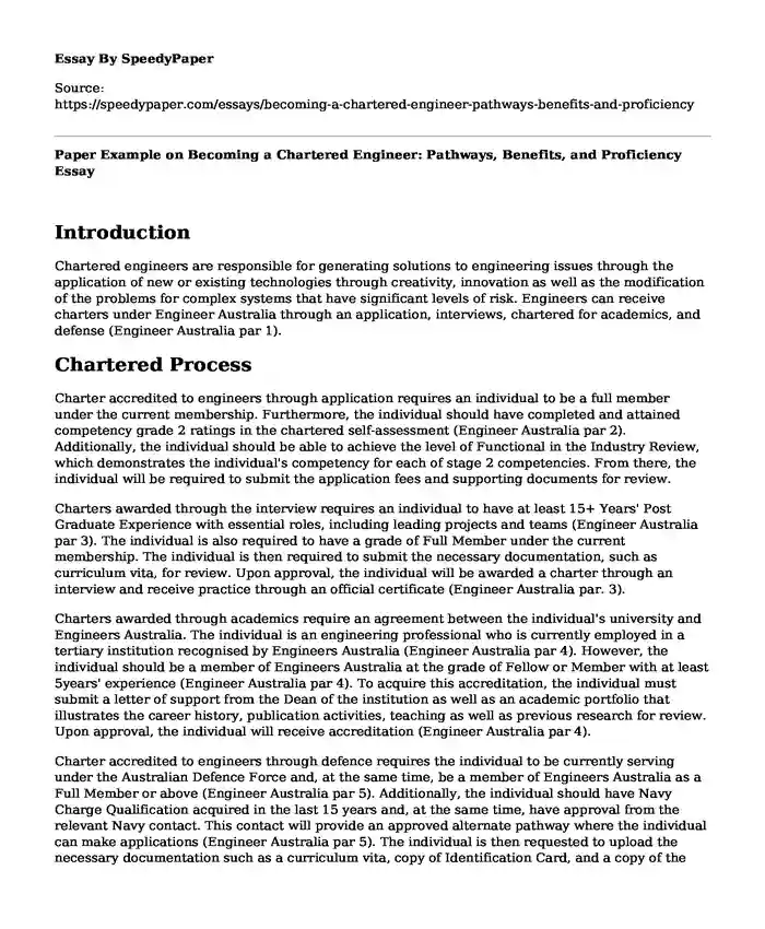 Paper Example on Becoming a Chartered Engineer: Pathways, Benefits, and Proficiency
