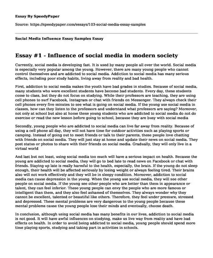 the influence of social media on students essay