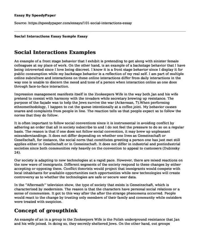 Social Interactions Essay Sample