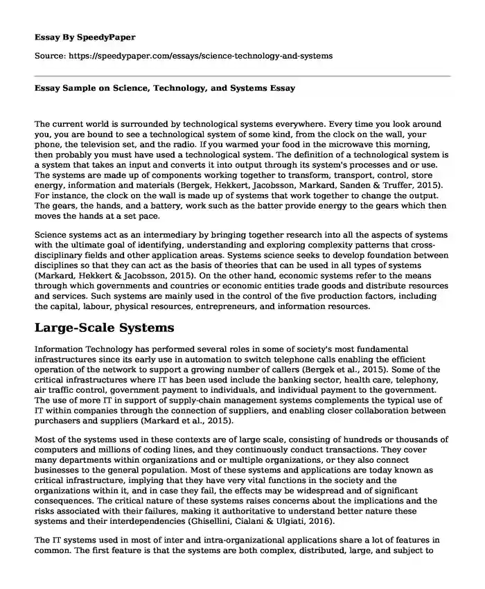 Essay Sample on Science, Technology, and Systems