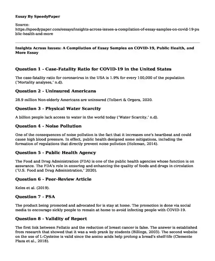 Insights Across Issues: A Compilation of Essay Samples on COVID-19, Public Health, and More