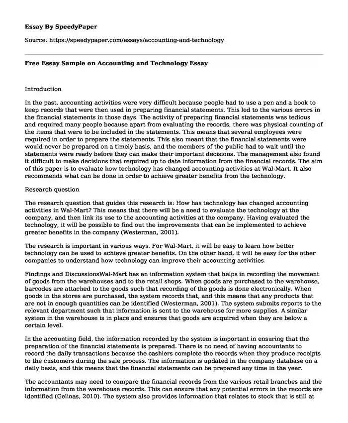 Free Essay Sample on Accounting and Technology