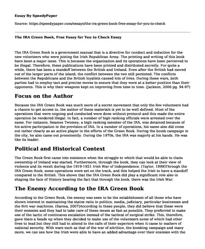 The IRA Green Book, Free Essay for You to Check