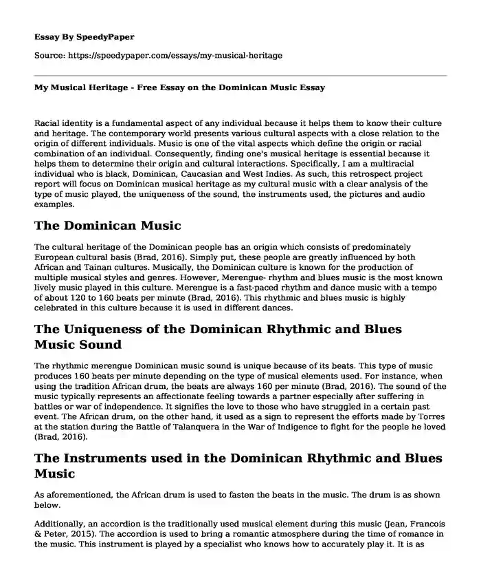 My Musical Heritage - Free Essay on the Dominican Music