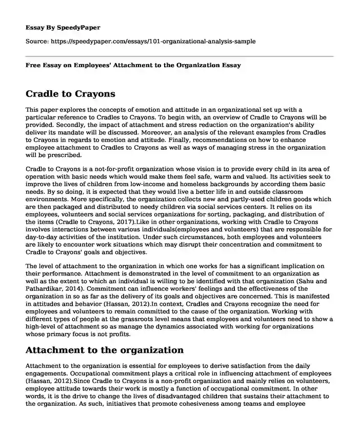 Free Essay on Employees' Attachment to the Organization