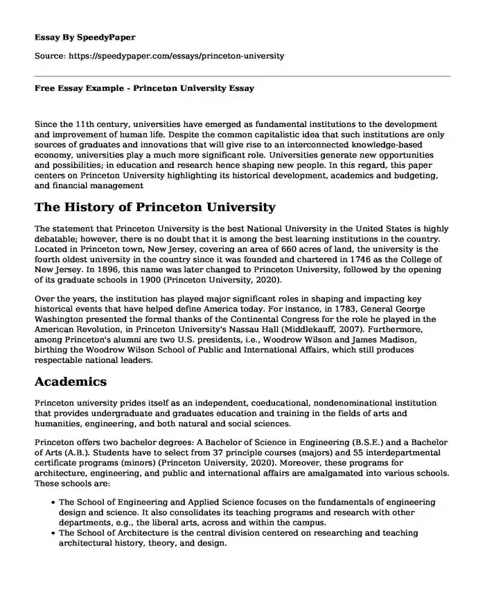 Free Essay Example - Princeton University