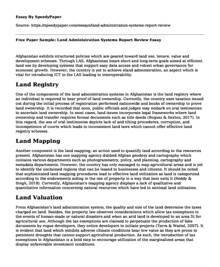 Free Paper Sample: Land Administration Systems Report Review