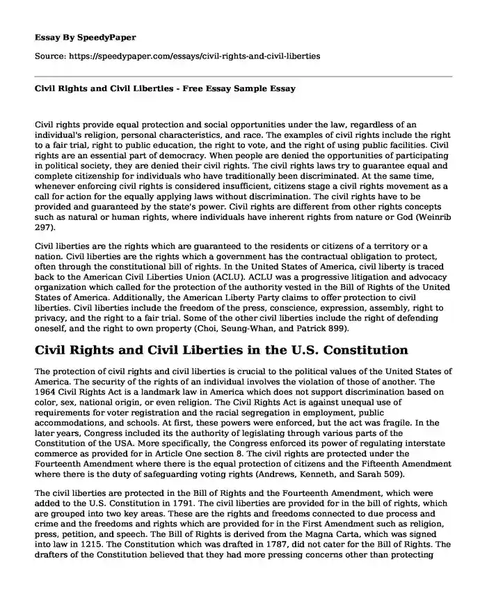 Civil Rights and Civil Liberties - Free Essay Sample