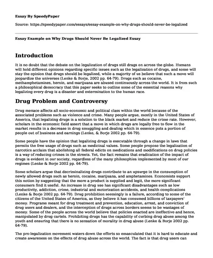 why drugs should be banned essay