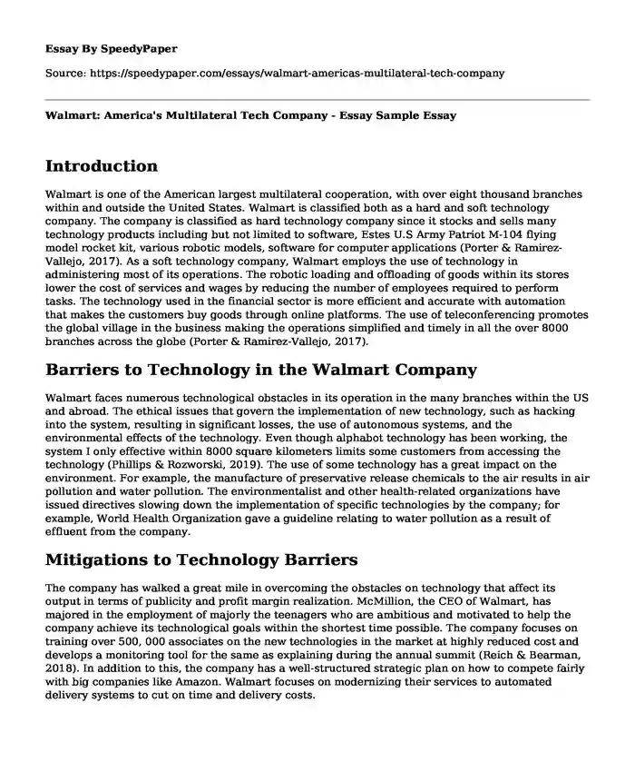 Walmart: America's Multilateral Tech Company - Essay Sample