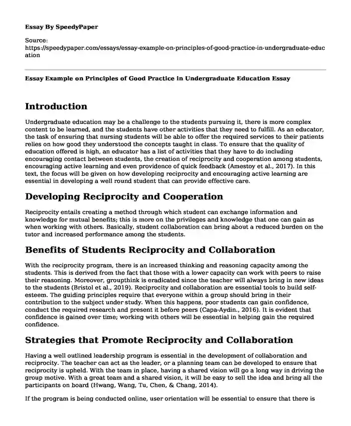 Essay Example on Principles of Good Practice in Undergraduate Education