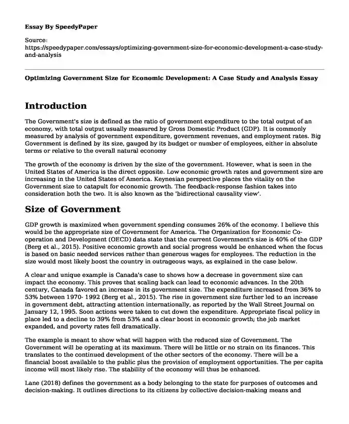 Optimizing Government Size for Economic Development: A Case Study and Analysis