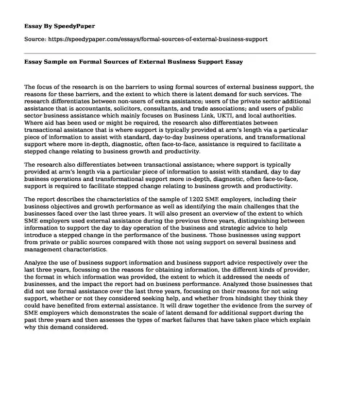 Essay Sample on Formal Sources of External Business Support