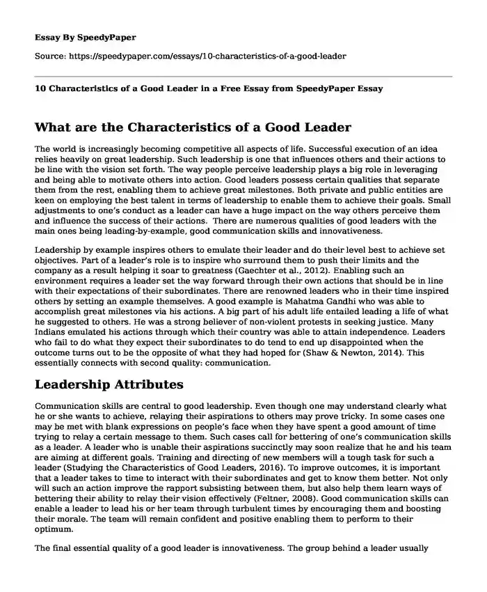 characteristics of a good leader essay pdf