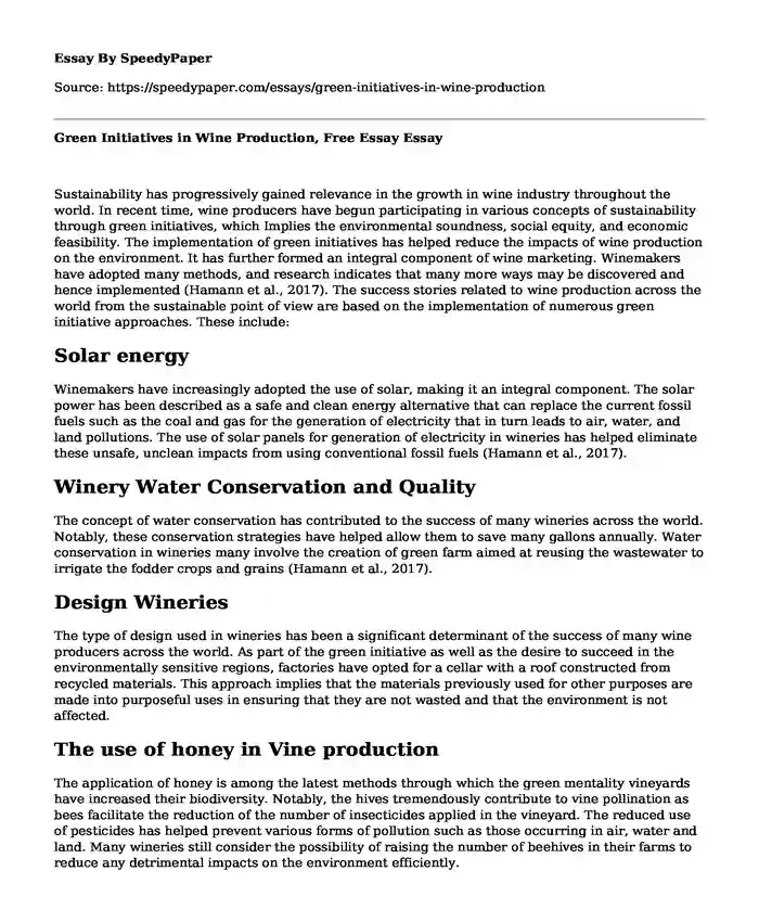 Green Initiatives in Wine Production, Free Essay