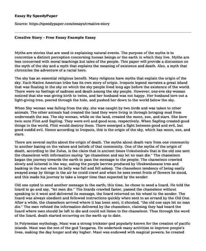  Creative Story Free Essay Example SpeedyPaper