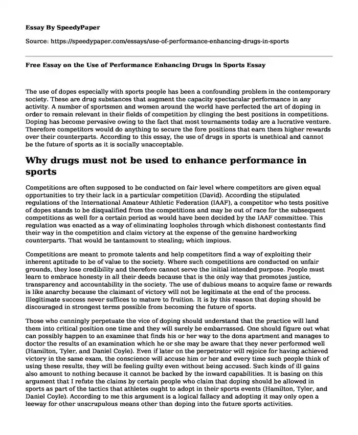 Free Essay on the Use of Performance Enhancing Drugs in Sports