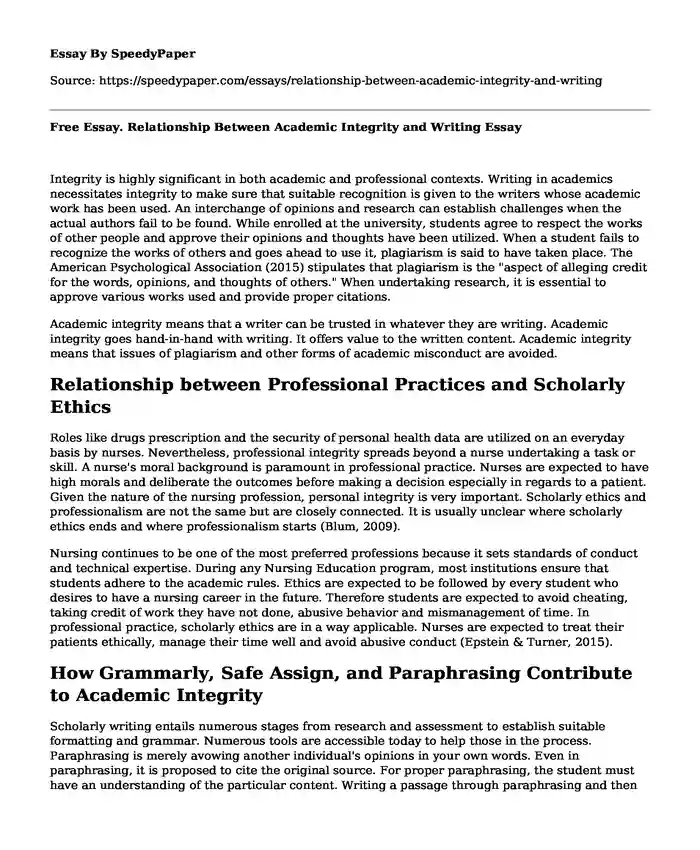 Free Essay. Relationship Between Academic Integrity and Writing