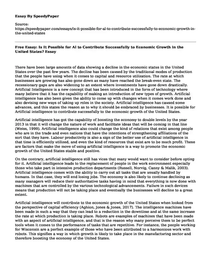 Free Essay: Is It Possible for Al to Contribute Successfully to Economic Growth in the United States?