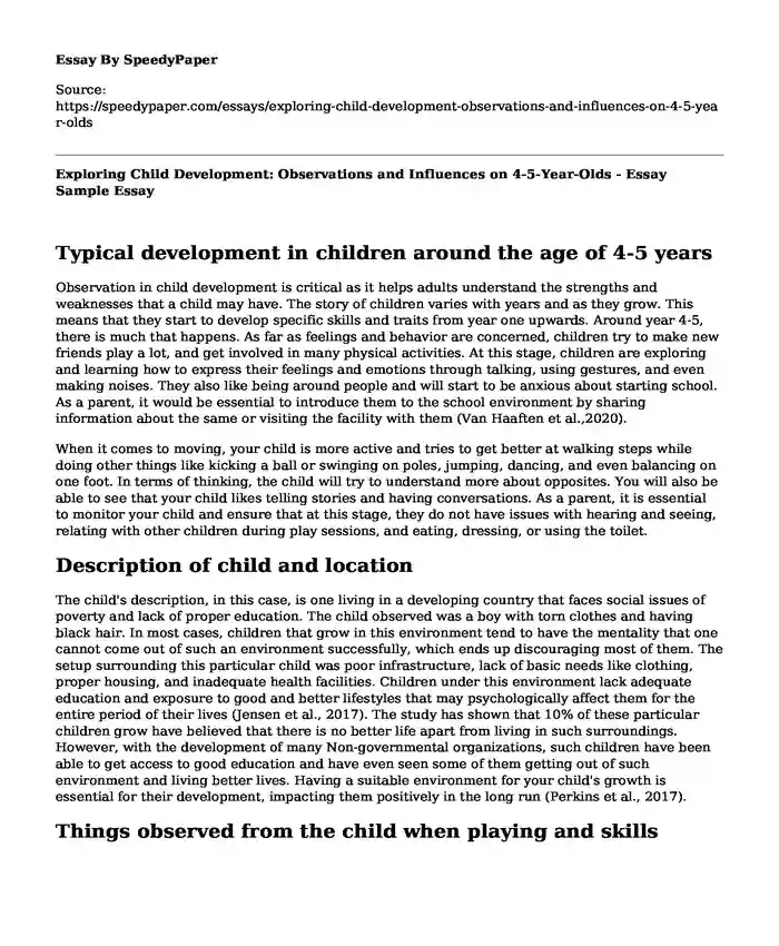 Exploring Child Development: Observations and Influences on 4-5-Year-Olds - Essay Sample
