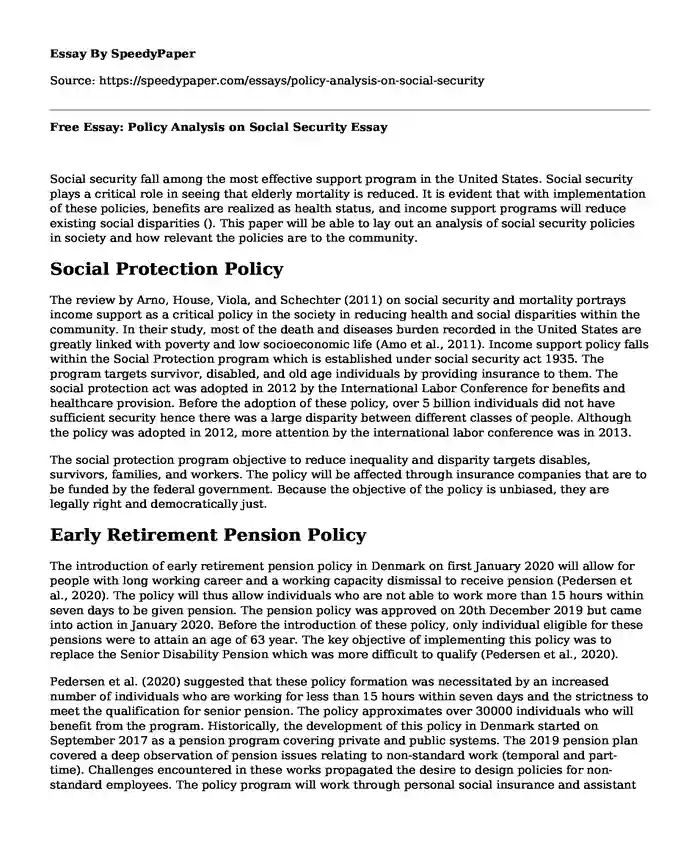 Free Essay: Policy Analysis on Social Security