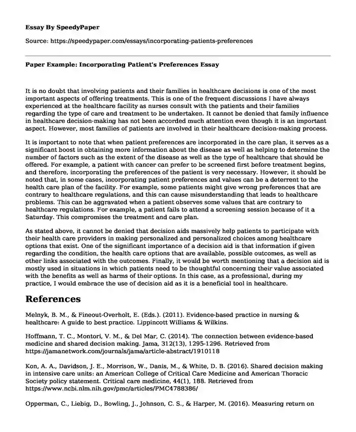 Paper Example: Incorporating Patient's Preferences