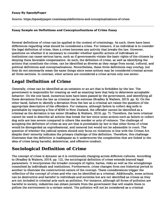 Essay Sample on Definitions and Conceptualizations of Crime