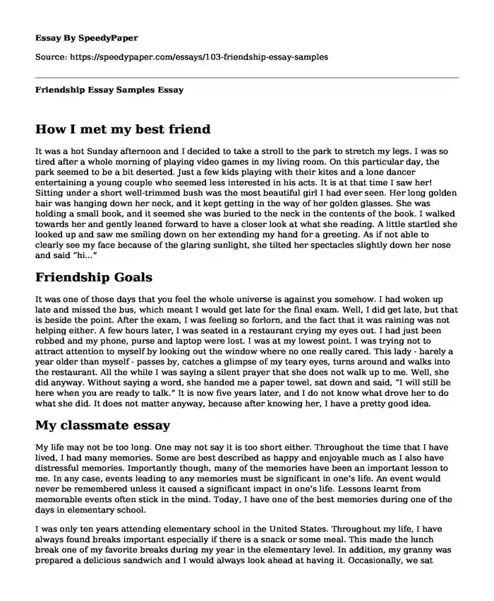Friendship Essay Samples