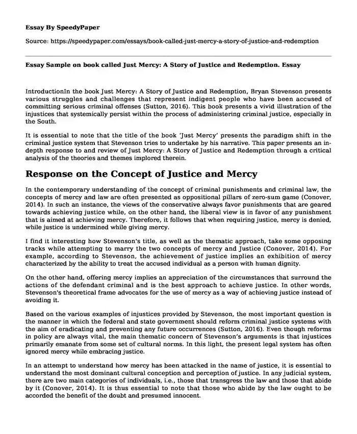 📗 Essay Sample on book called Just Mercy: A Story of Justice and ...