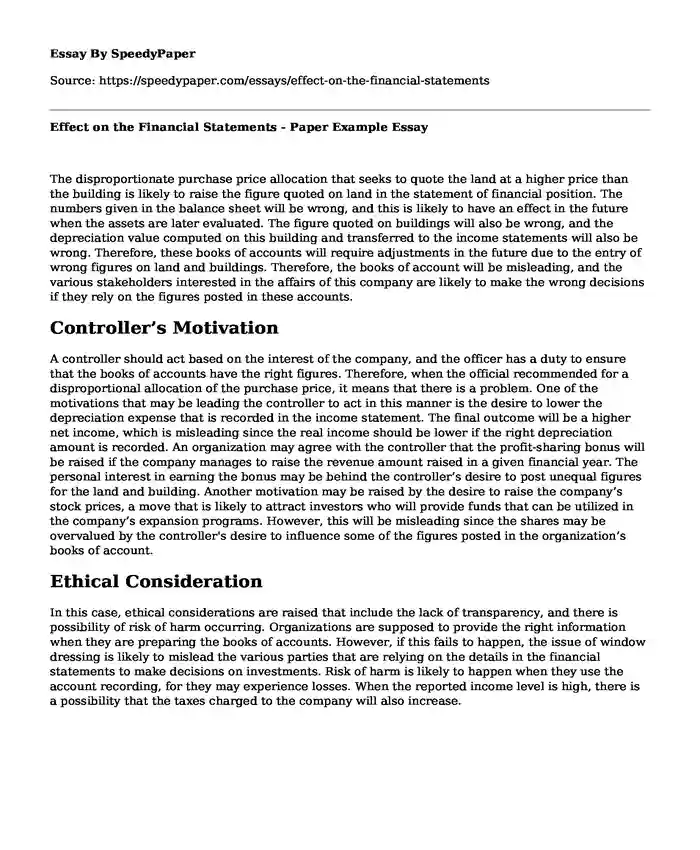 Effect on the Financial Statements - Paper Example