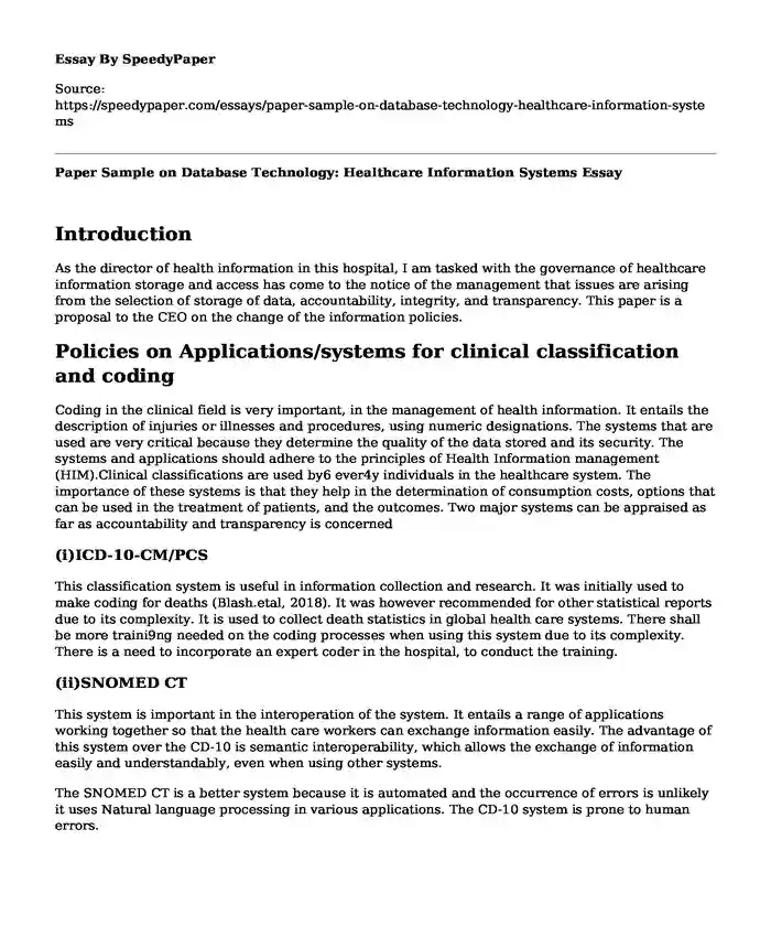 Paper Sample on Database Technology: Healthcare Information Systems