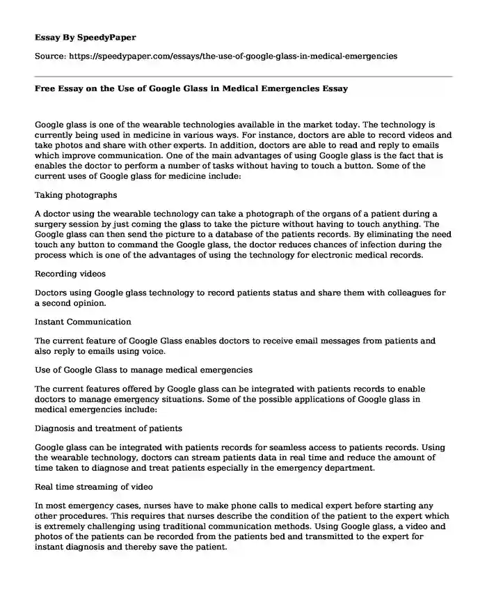 Free Essay on the Use of Google Glass in Medical Emergencies