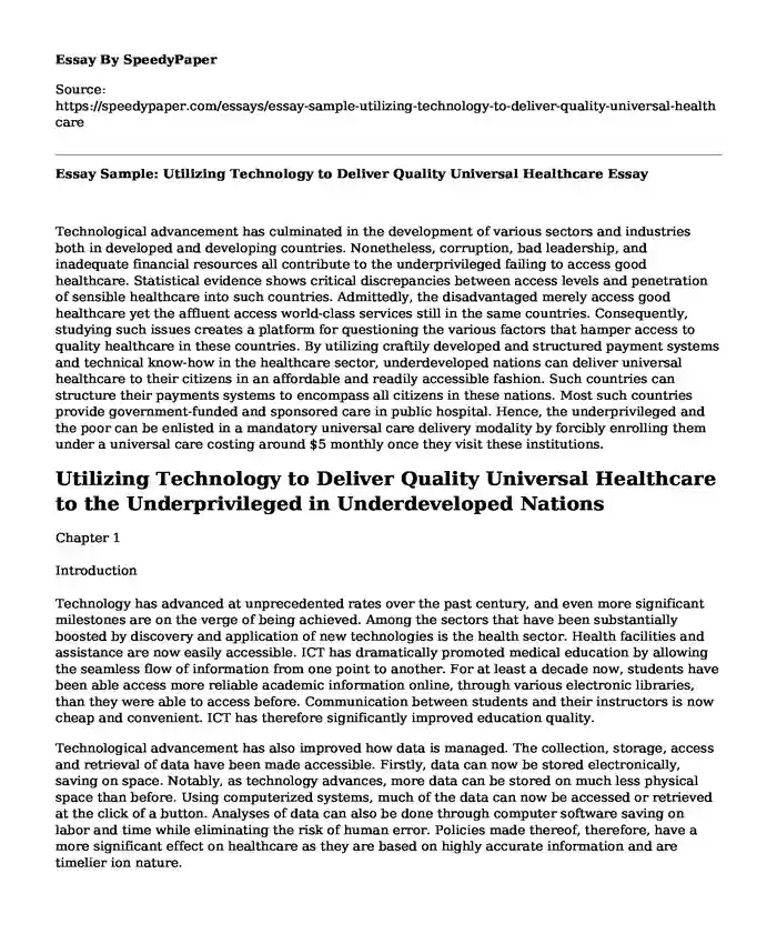 Essay Sample: Utilizing Technology to Deliver Quality Universal Healthcare