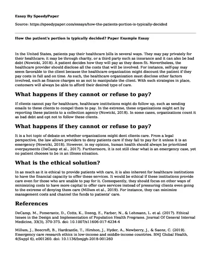 How the patient's portion is typically decided? Paper Example