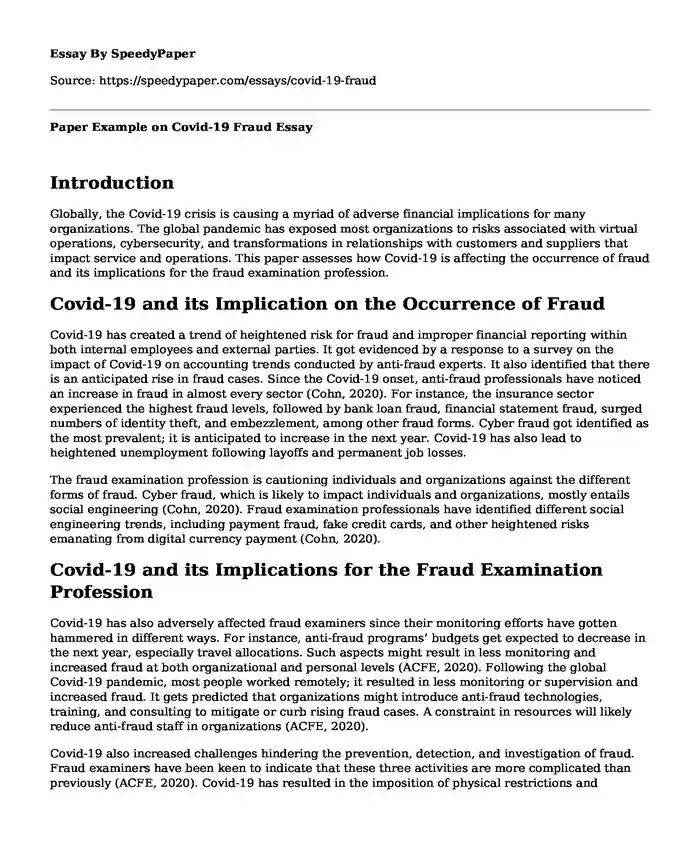 Paper Example on Covid-19 Fraud