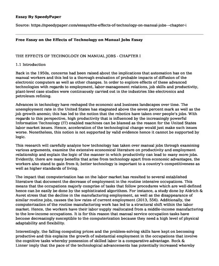 Free Essay on the Effects of Technology on Manual Jobs