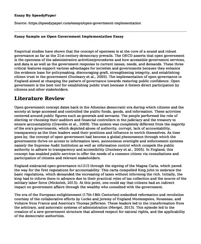 Essay Sample on Open Government Implementation