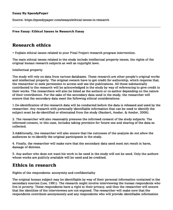 Free Essay: Ethical Issues in Research