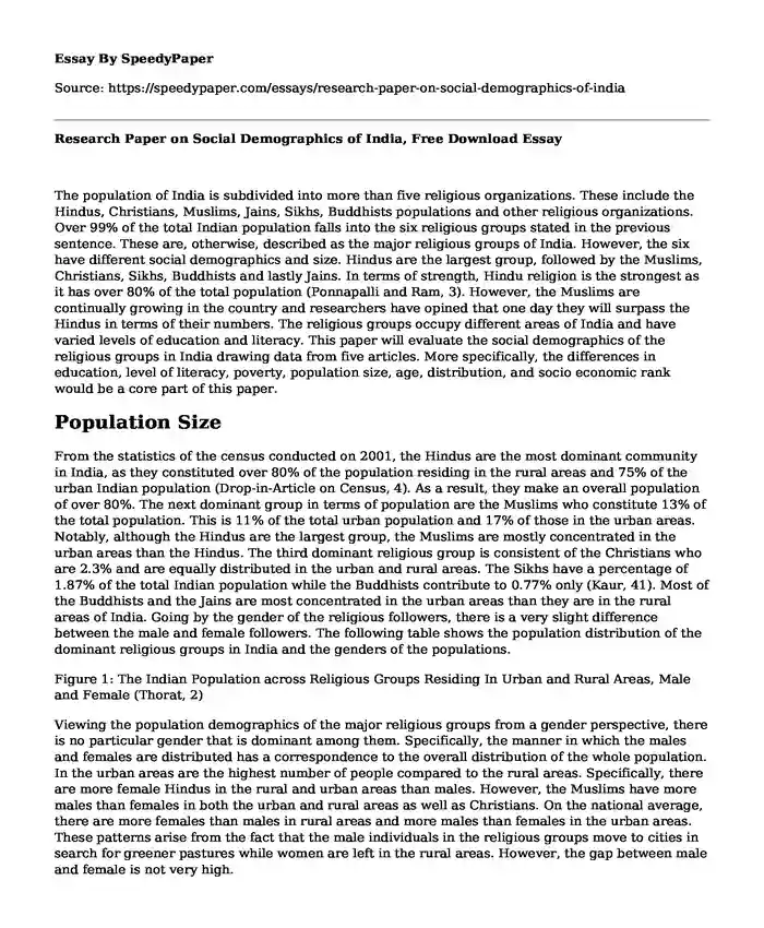 Research Paper on Social Demographics of India, Free Download