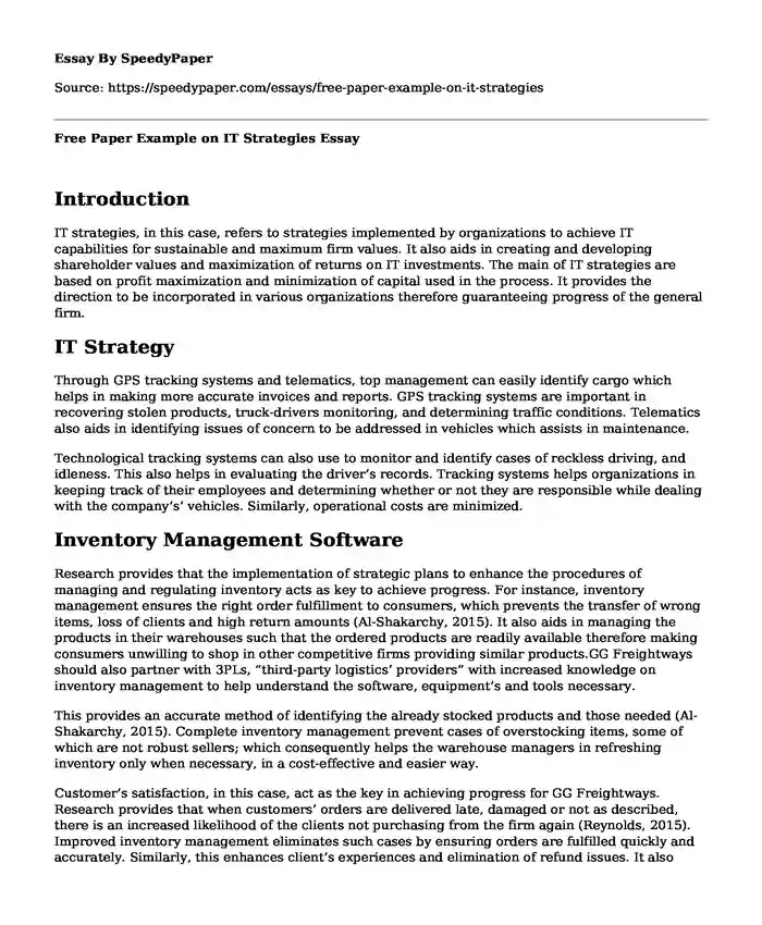 Free Paper Example on IT Strategies