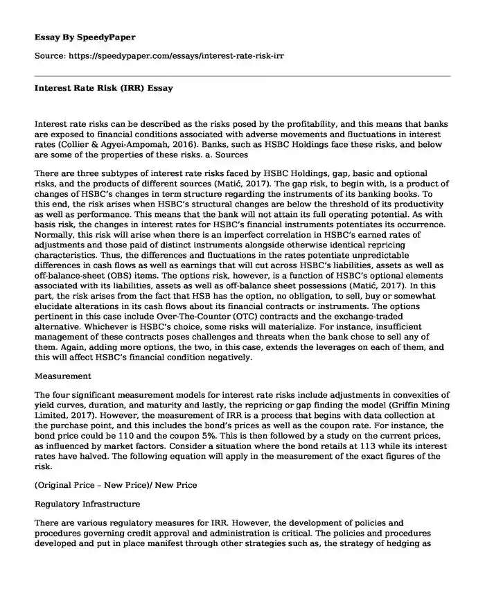 Interest Rate Risk (IRR)