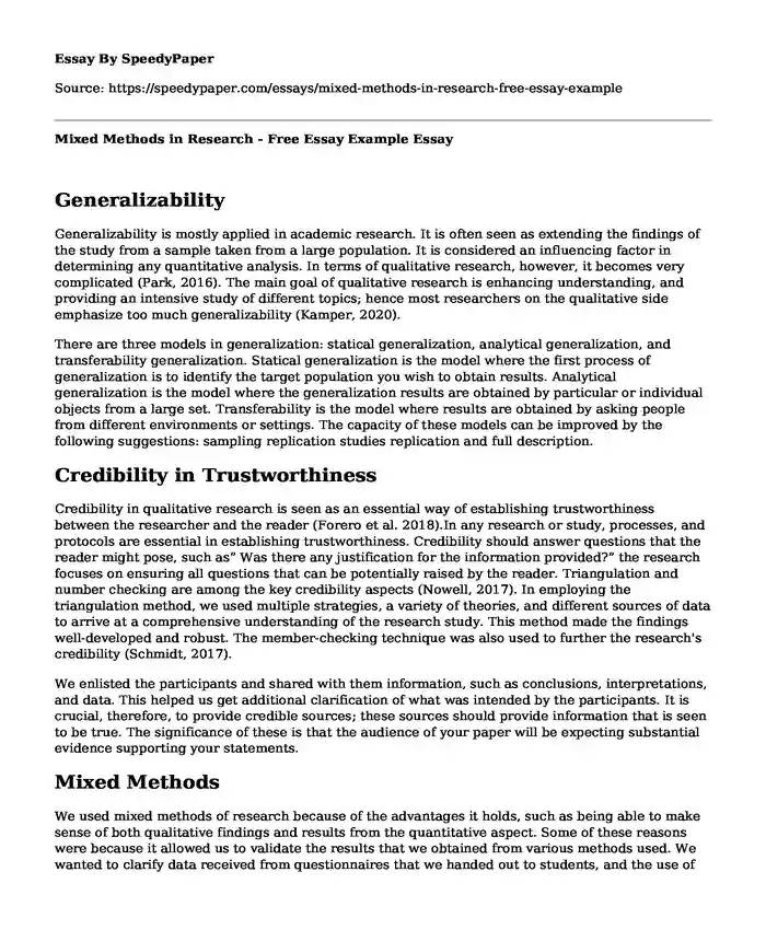 Mixed Methods in Research - Free Essay Example