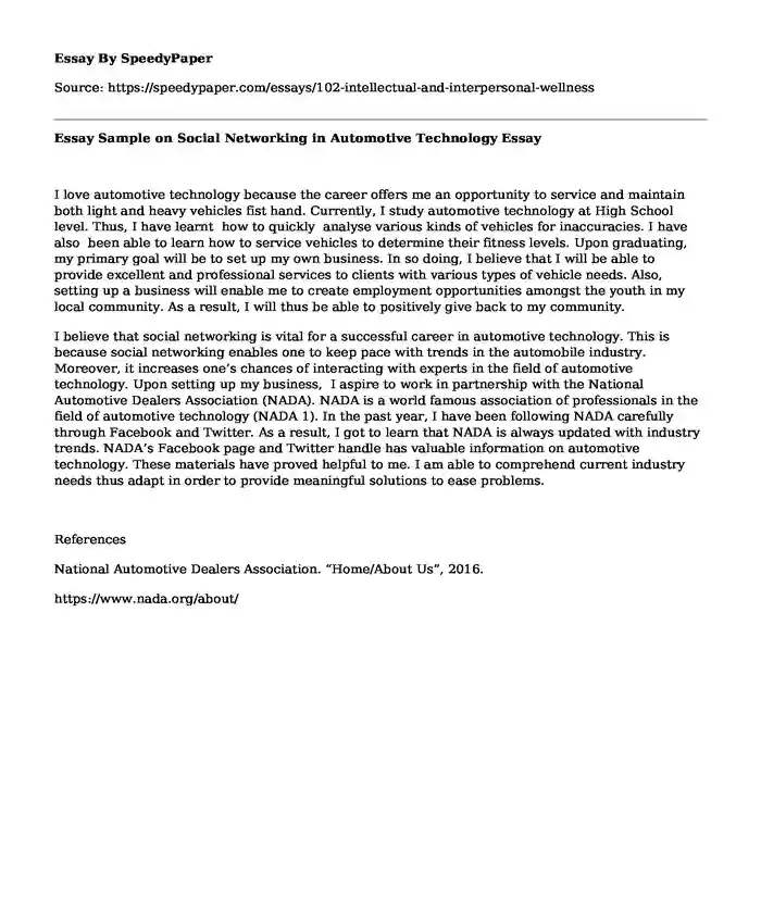Essay Sample on Social Networking in Automotive Technology