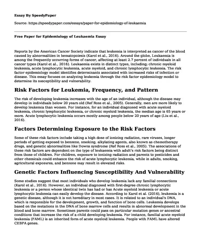 Free Paper for Epidemiology of Leukaemia