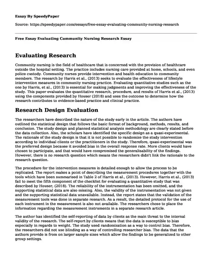 Free Essay Evaluating Community Nursing Research