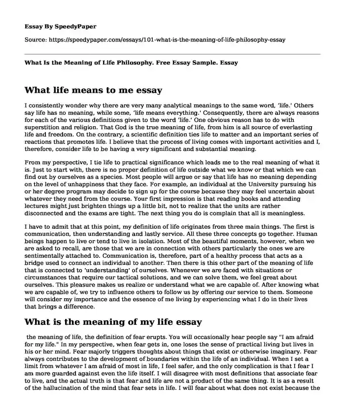 what's the meaning of life essay