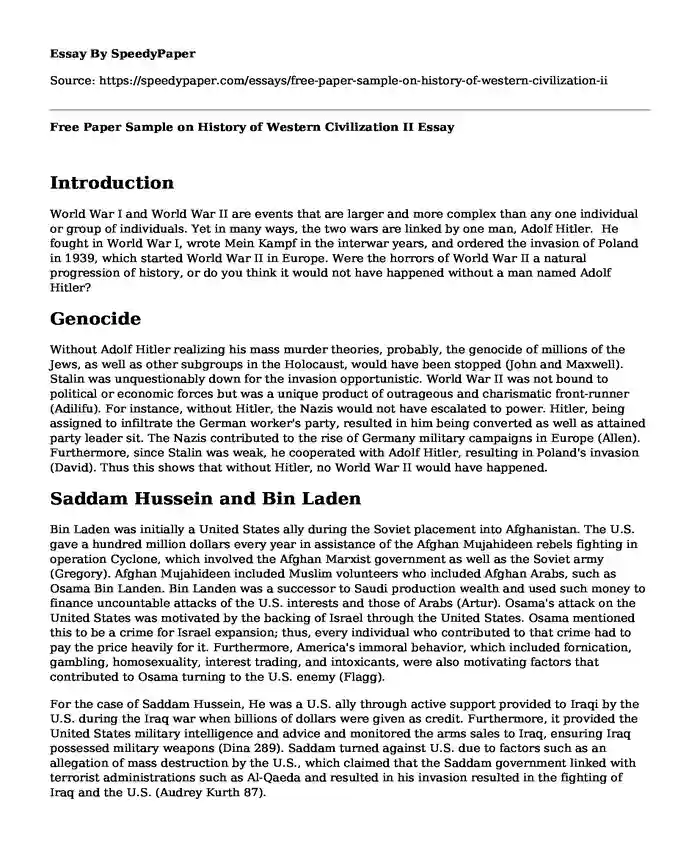 Free Paper Sample on History of Western Civilization II